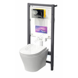 Комплект 4 в 1 инсталляция + кнопка смыва хром + унитаз подвесной сиденье дюропласт микролифт белый Breeze Rimless Sanita Luxe Set.SL.Breeze.RML.DM/OLI.SM.CH.G.S2