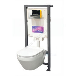 Комплект 4 в 1 инсталляция + кнопка смыва хром + унитаз подвесной сиденье дюропласт микролифт белый Novel SLM Rimless Sanita Luxe Set.SL.Novel.SLM.DM/OLI.SM.CH.G.S2