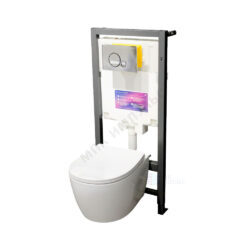 Комплект 4 в 1 инсталляция + кнопка смыва хром + унитаз подвесной сиденье дюропласт микролифт белый Galaxy SLM Rimless Sanita Luxe Set.SL.Galaxy.RML.SLM.DM/OLI.SM.CH.G.R2