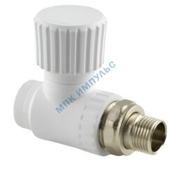 Клапан (вентиль) PP-R запорный белый Дн 20х1/2" Ру25 НР прямой для радиатора RTP (РосТурПласт) 10531