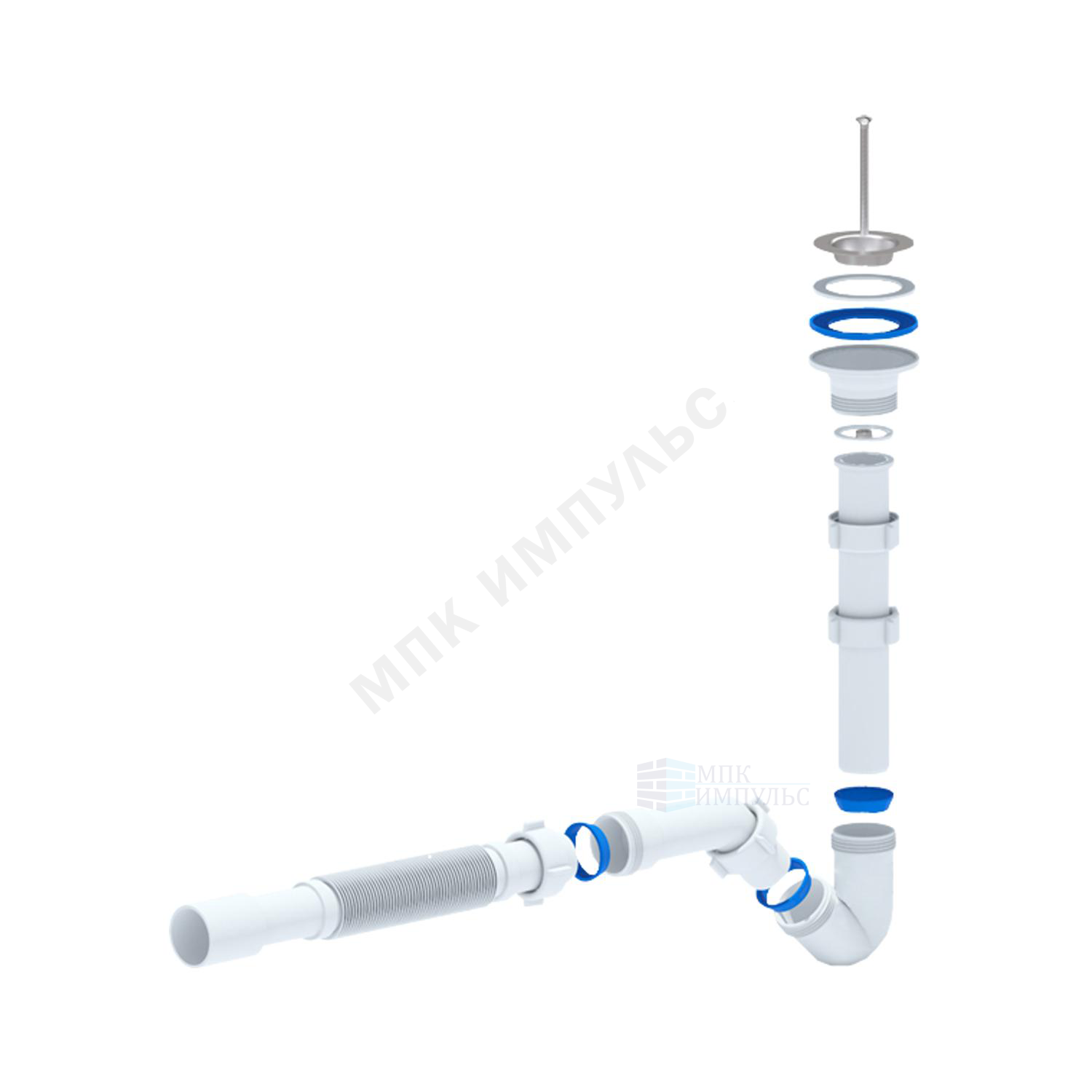 Сифон для биде трубный 1 1/4"x32 с гофрой 32х32/40 выпуск с нержавеющей решёткой D=65мм АНИ Пласт BD1015 — изображение 2