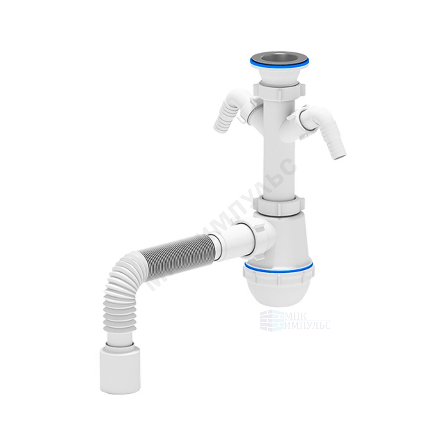 Сифон для умывальника/мойки бутылочный 1 1/2"x40 с гофрой 40х50 с 2-мя отводами (штуцерами) выпуск с нержавеющей решёткой D=70мм Ани Грот АНИ Пласт A1110