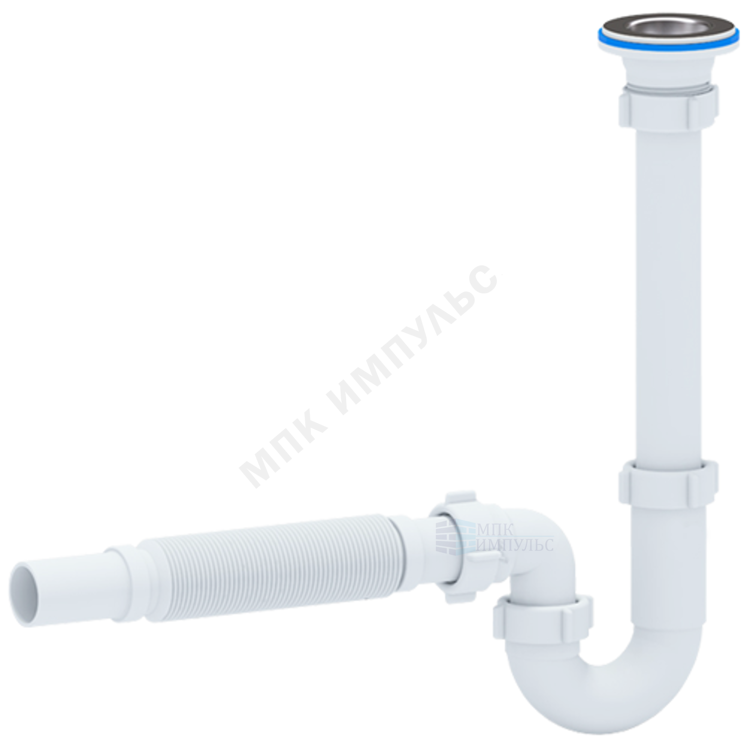 Сифон для умывальника трубный 1 1/4"x32 с гофрой 32х32 выпуск с нержавеющей решёткой D=65мм АНИ Пласт DB1005