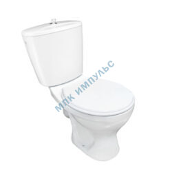 Унитаз-компакт косой выпуск боковой подвод с арматурой слив шток с сиденьем полипропилен белый Оптима Эконом Лобненский стройфарфор 10/1/5/3-20