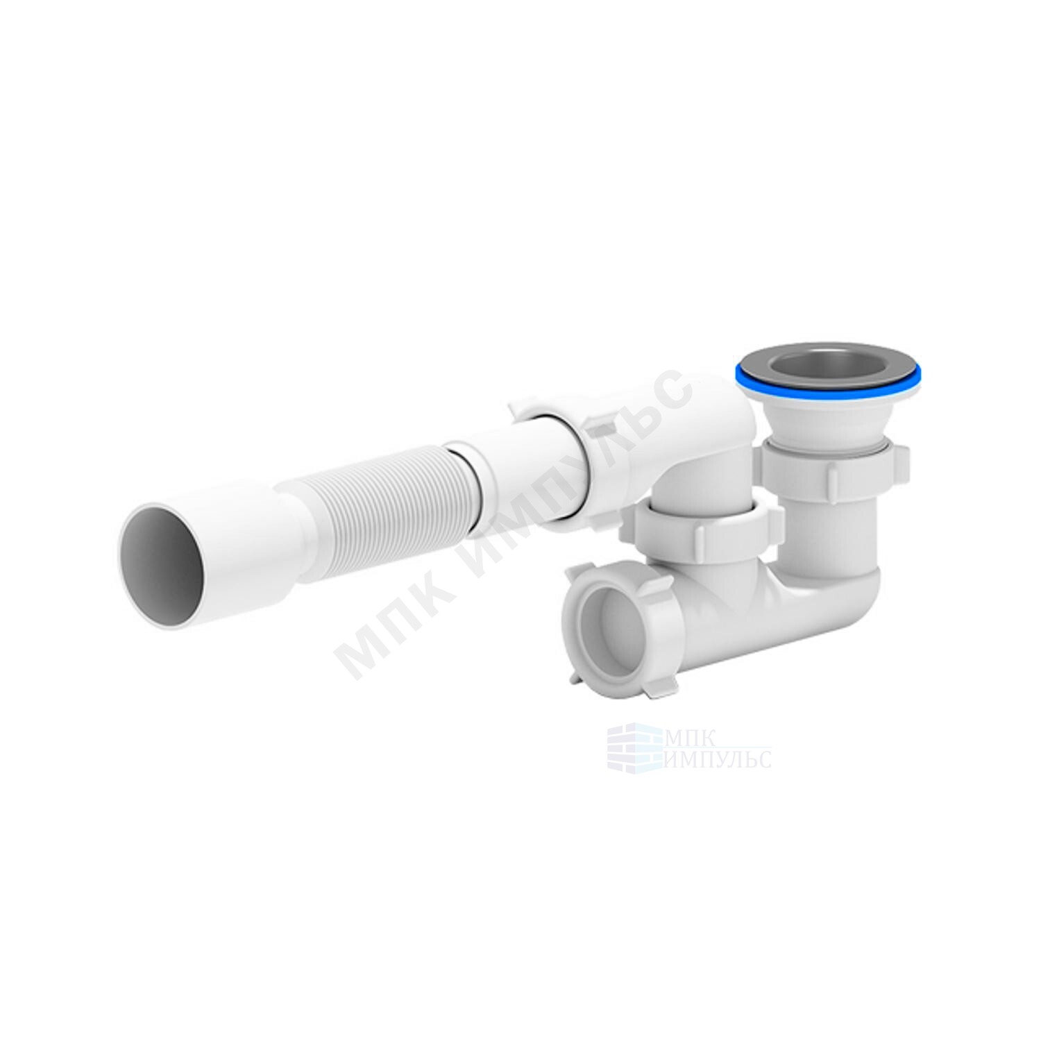 Сифон для поддона регулируемый 1 1/2"x50/40 с гофрой 40х50 выпуск с нержавеющей решёткой D=70мм АНИ Пласт E215