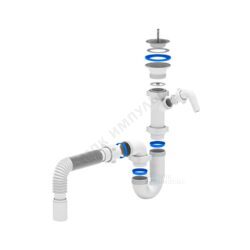 Сифон для умывальника/мойки трубный 1 1/2"x40 с гофрой 40х40 с отводом (штуцером) выпуск с нержавеющей решёткой D=70мм АНИ Пласт D1005