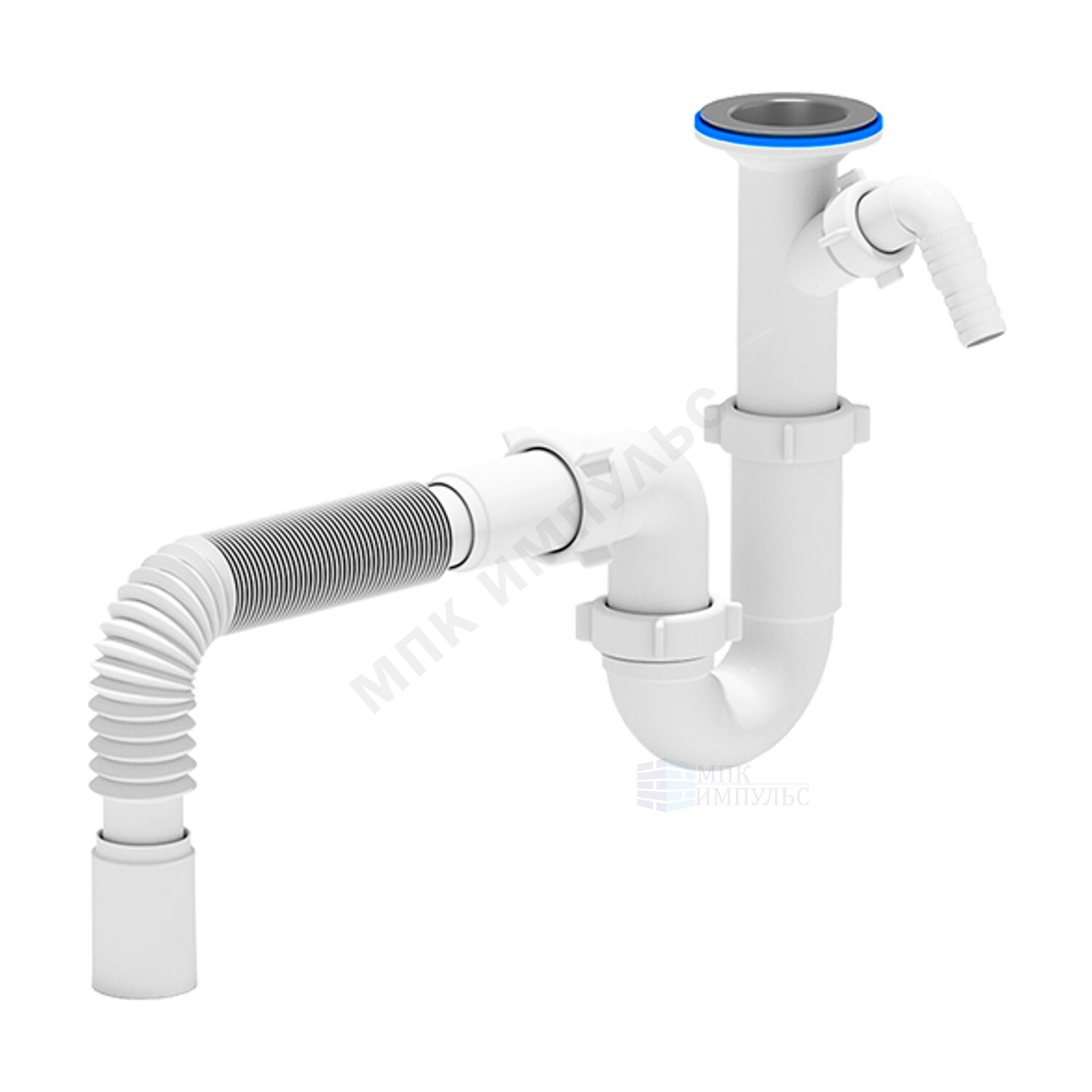 Сифон для умывальника/мойки трубный 1 1/2"x40 с гофрой 40х40 с отводом (штуцером) литой выпуск с нержавеющей решёткой D=70мм АНИ Пласт D2005