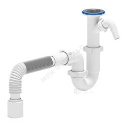 Сифон для умывальника/мойки трубный 1 1/2"x40 с гофрой 40х50 с отводом (штуцером) литой выпуск с нержавеющей решёткой D=70мм АНИ Пласт D2010