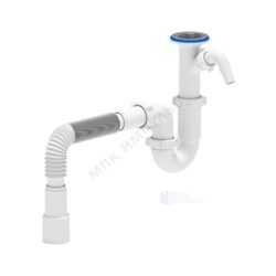 Сифон для умывальника/мойки трубный 1 1/2"x40 с гофрой 40х40/50 с отводом (штуцером) литой выпуск с нержавеющей решёткой D=70мм АНИ Пласт D2015